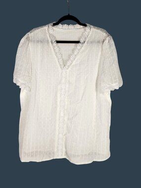 Boutique Womens Plus Swiss Dot Lace White Top Modest Cottagecore Church 2X